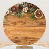 Lofaris Green Leaves And Khaki Brown Wood Round Christmas Backdrop